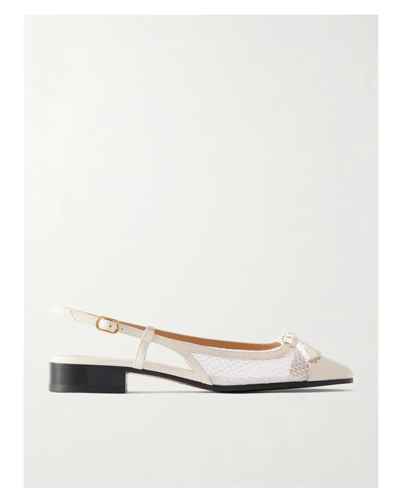 Valentino Garavani Valet Du Roi Tasseled Leather And Mesh Slingback Ballet Flats - White White