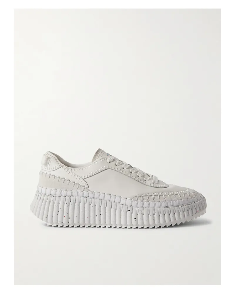 Chloé Net Sustain Nama Embroidered Suede-trimmed Leather Sneakers - White White