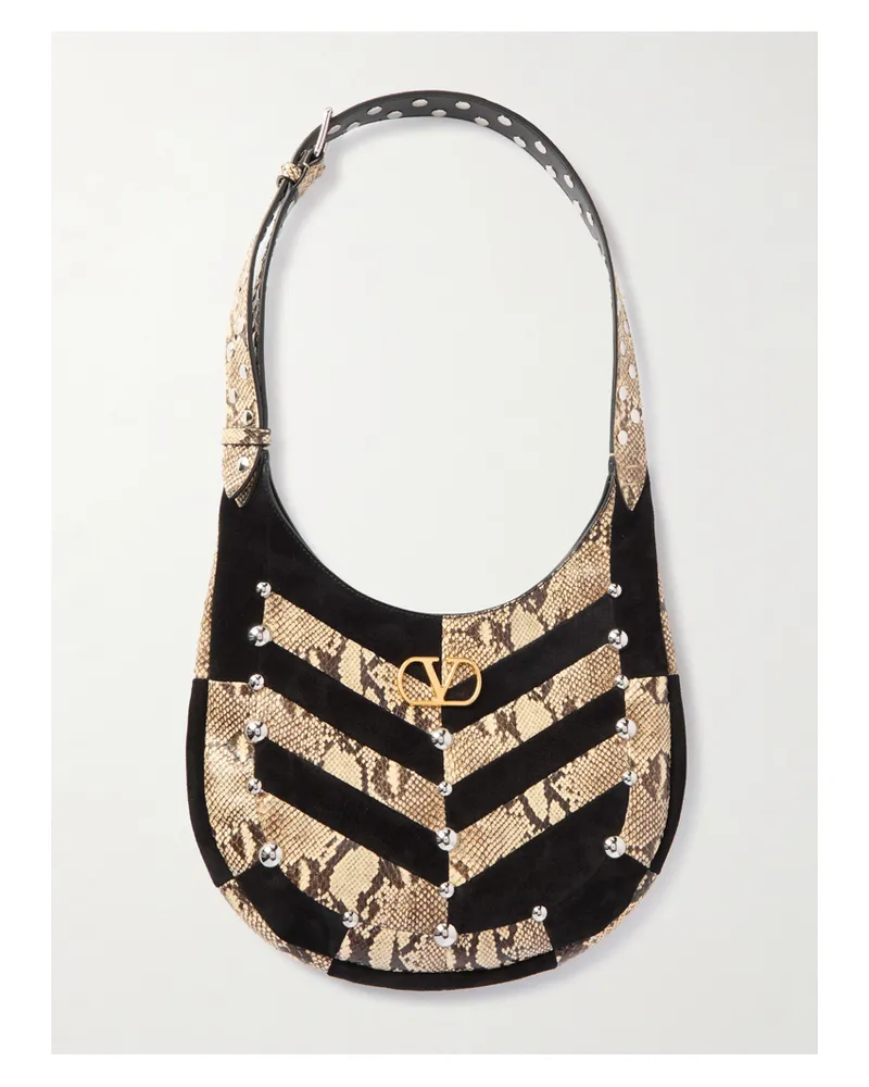 Valentino Garavani Kleine Schultertasche Aus Schlangenleder Und Veloursleder Mit Nieten - Animal-Print Animal-print