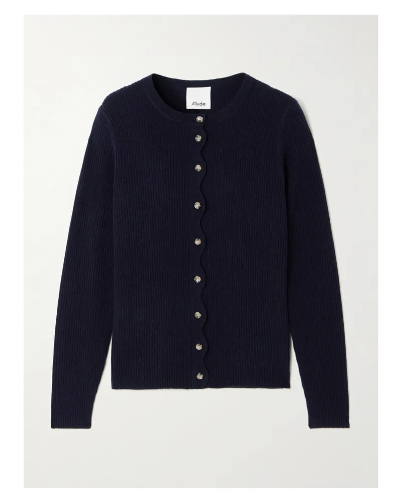 ALLUDE Cardigan Aus Einer Gerippten Woll-kaschmirmischung Mit Wellenkante - Blau Blau