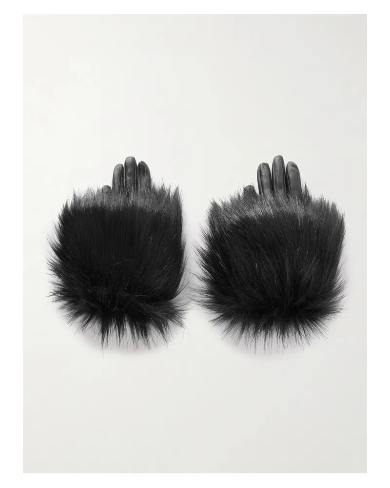 Saint Laurent Handschuhe aus Leder mit Faux-fur-besatz Schwarz