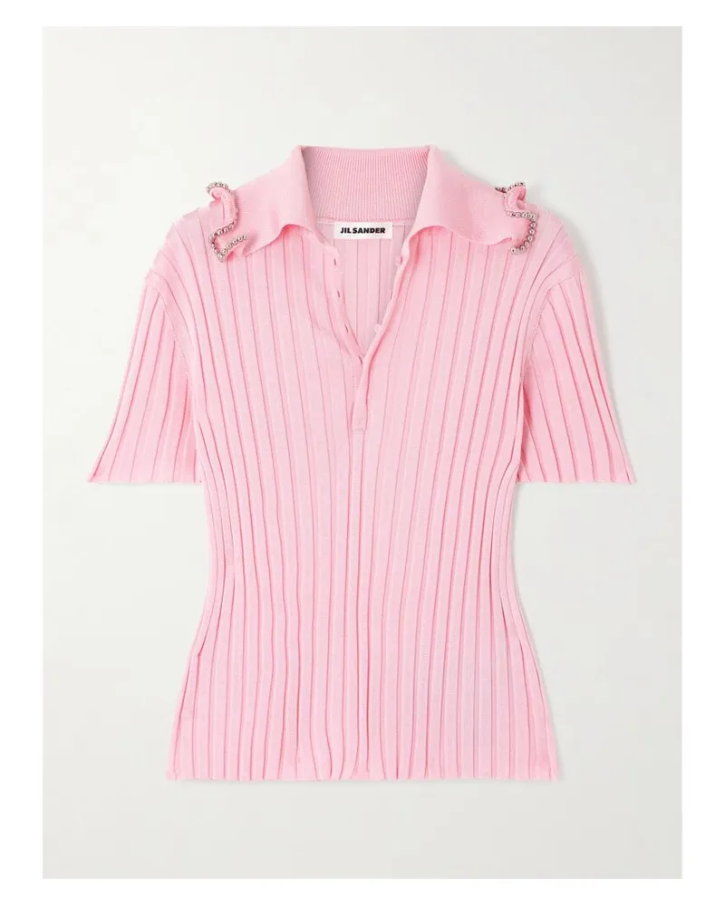Jil Sander Polohemd Aus Rippstrick Mit Zierperlen - Pink Pink