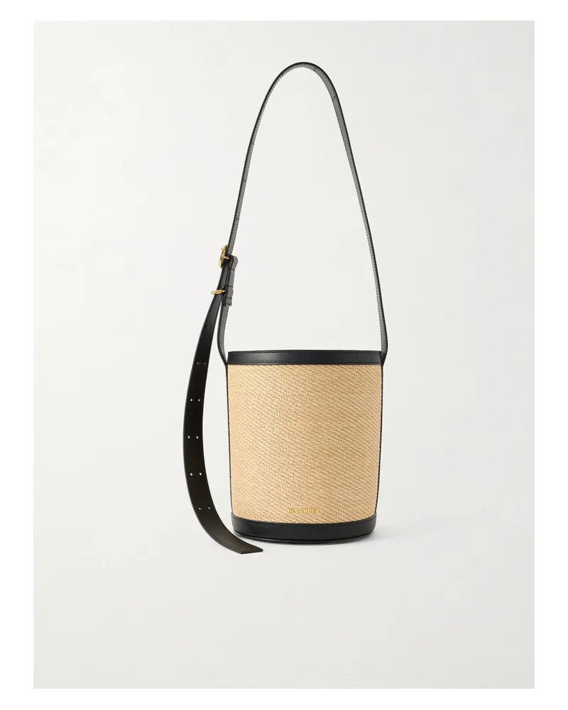 Jil Sander Leather-trimmed Raffia Bucket Bag - Neutrals Neutrals
