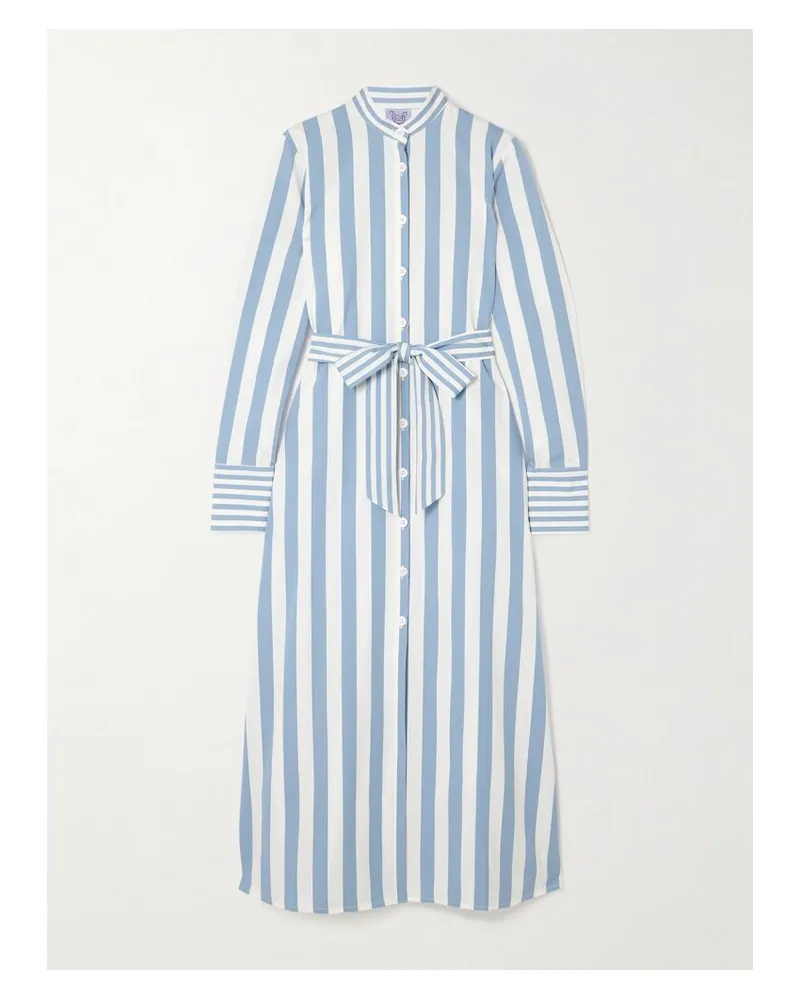 Thierry Colson Alla Maxi-hemdblusenkleid Aus Gestreifter Baumwollpopeline Mit Bindegürtel - Blau Blau