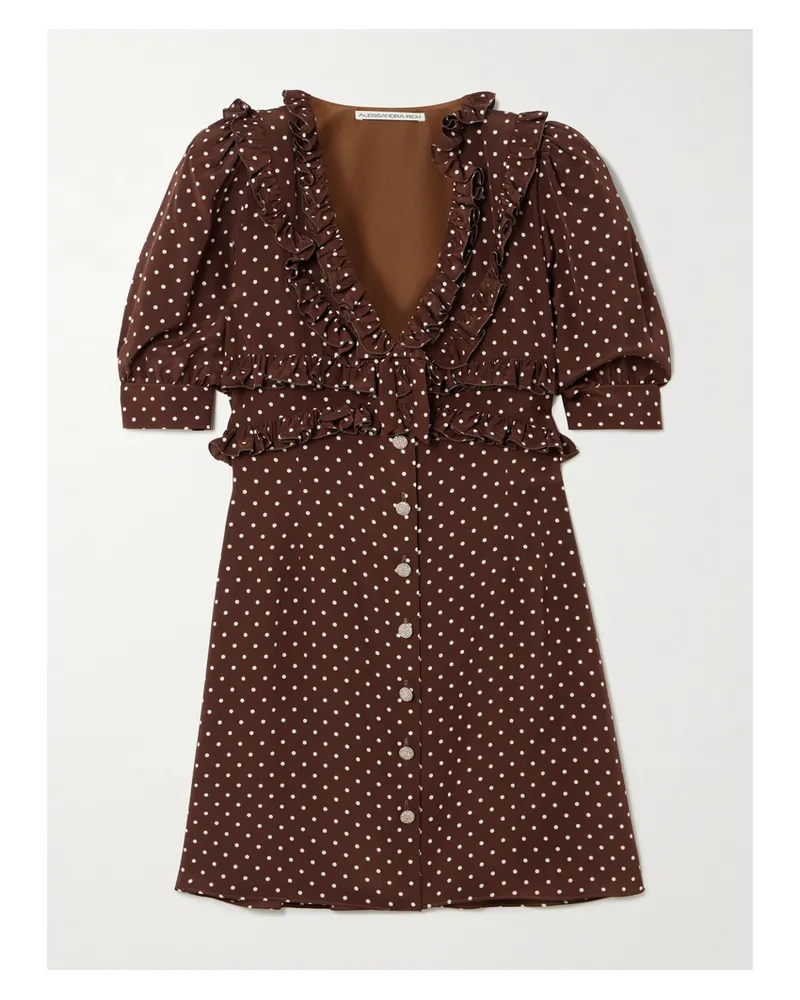 Alessandra Rich Minikleid Aus Crêpe De Chine Aus Seide Mit Punkten Und Rüschen - Braun Braun