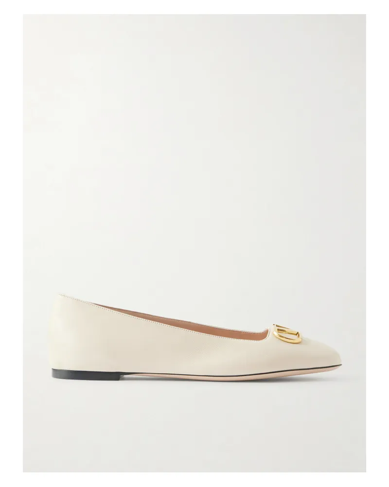 Valentino Garavani Vlogo Embellished Leather Ballet Flats - Neutrals Neutrals