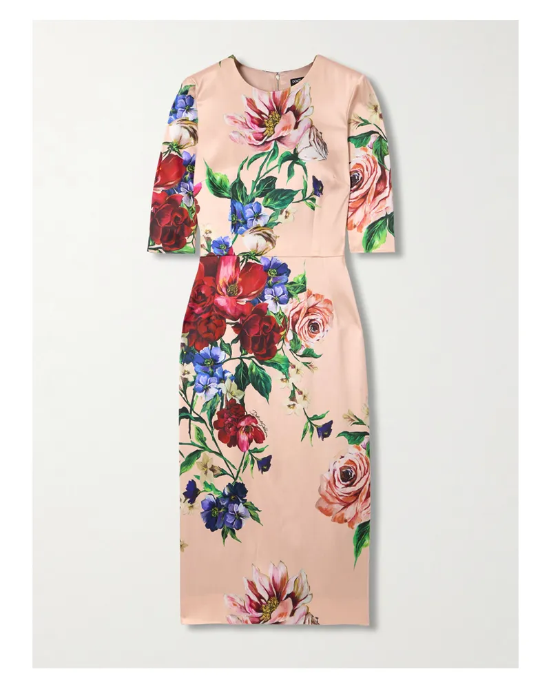 Dolce & Gabbana Midikleid Aus Satin Mit Blumenprint - Pink Pink