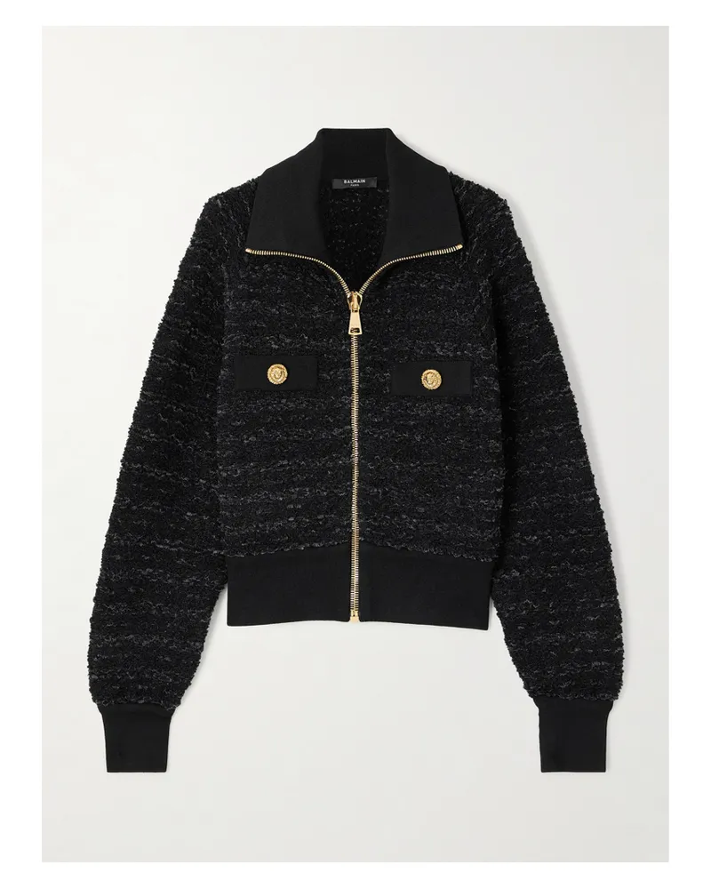 Balmain Bomberjacke Aus Tweed - Schwarz Schwarz