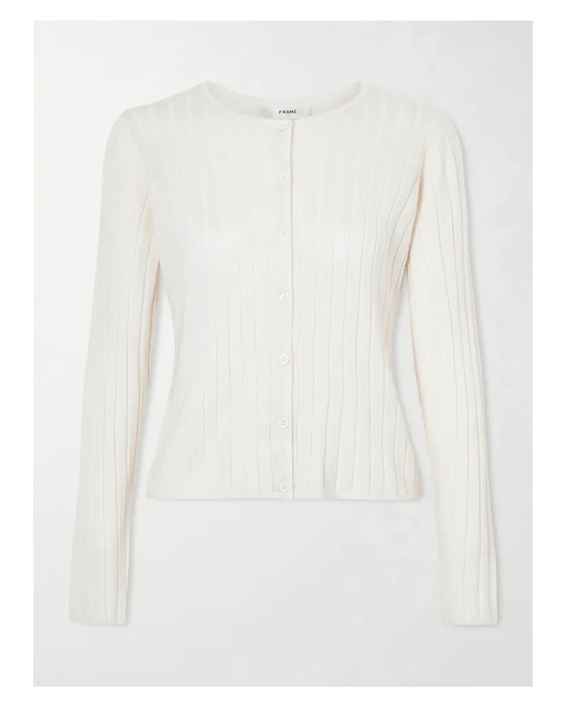 Frame Denim Ribbed Cashmere And Silk-blend Cardigan - Neutrals Neutrals