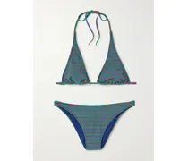 Cinquantacinque Striped Ribbed Triangle Bikini - Green