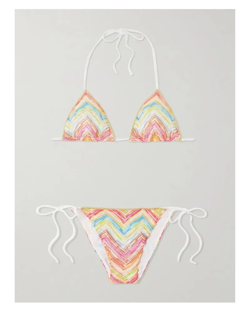 Missoni Mare Triangel-bikini Aus Gestreiftem Metallic-häkelstrick - Mehrfarbig Mehrfarbig