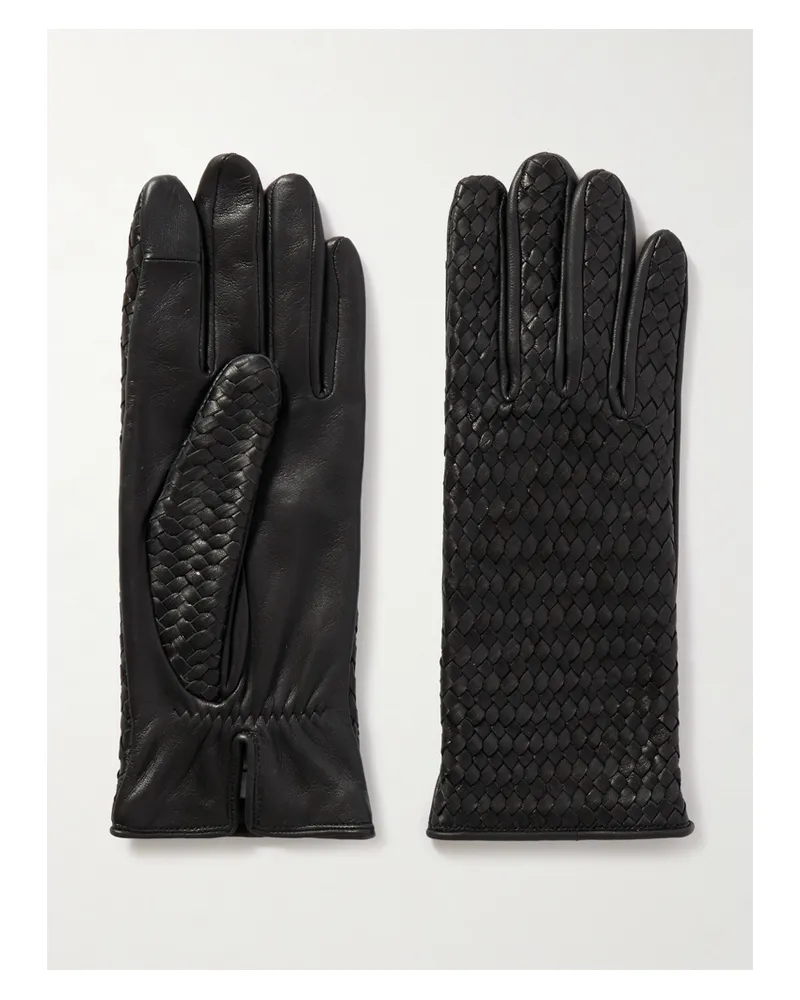 Agnelle Stanilas Woven Leather Gloves - Black Black