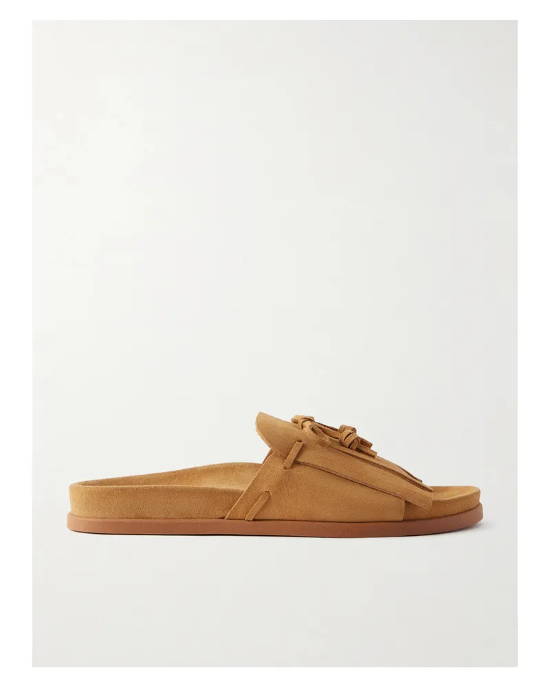 Ancient Greek Sandals Amfiliki Suede Slides - Brown Brown