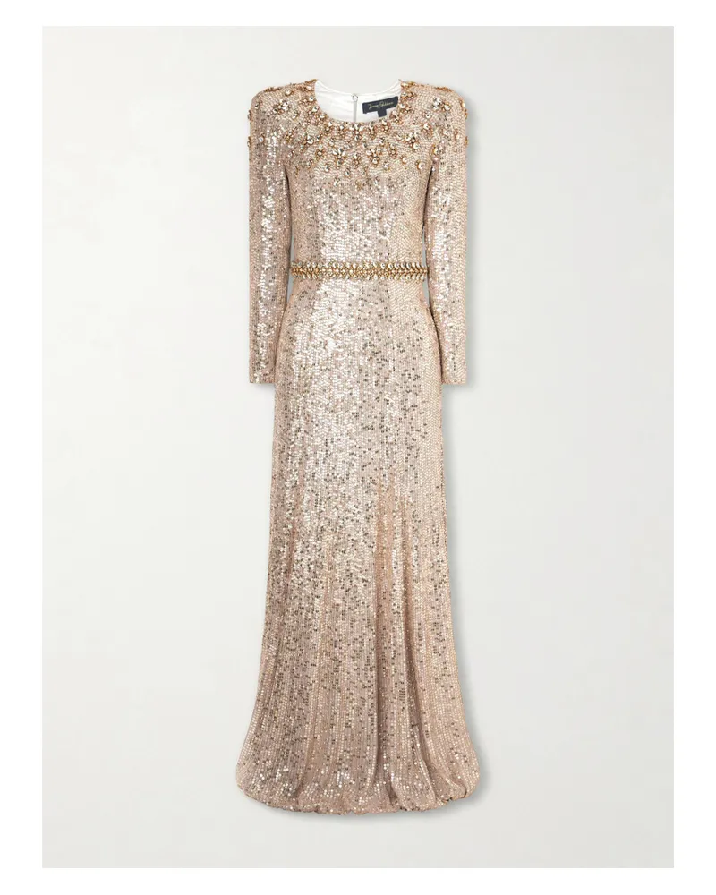 Jenny Packham Georgia Sequined Satin Gown - Gold Gold