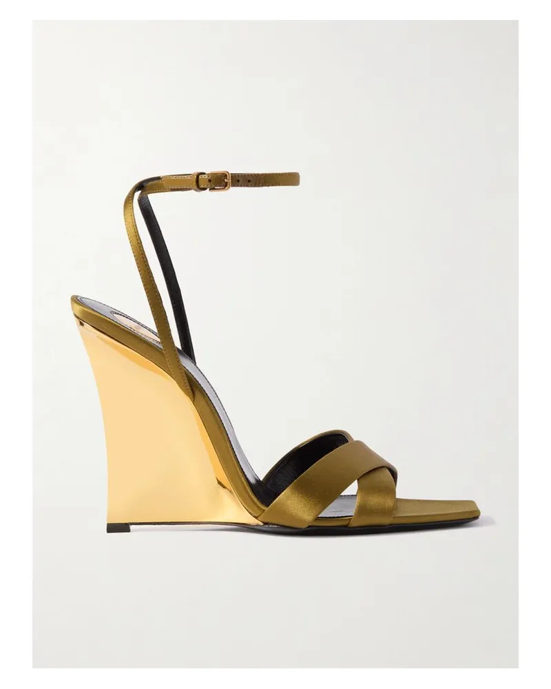 Saint Laurent Lucienne Wedges Aus Satin Mit Lederbesätzen - Gold Gold