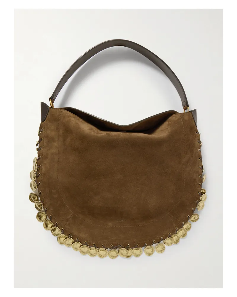 Isabel Marant Oskan Soft Embellished Leather-trimmed Suede Shoulder Bag - Brown Brown