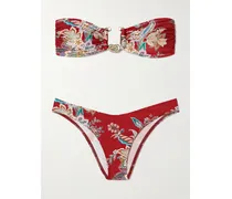 Rhiannon Bedruckter Bandeau-bikini Mit Verzierung - Rot