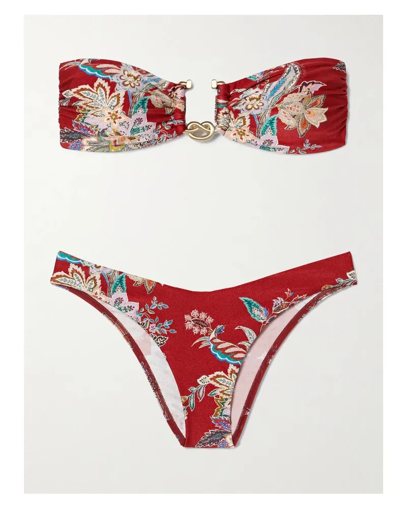 Zimmermann Rhiannon Bedruckter Bandeau-bikini Mit Verzierung - Rot Rot
