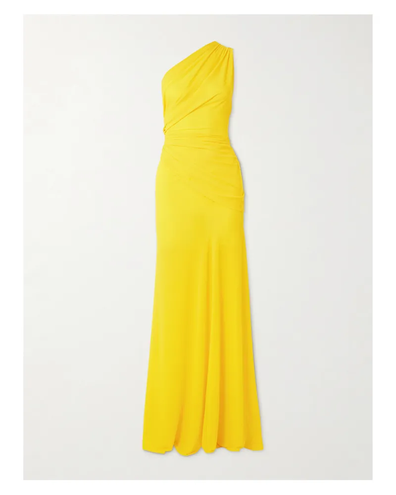 Alex Perry Asymmetrische Robe Aus Recyceltem Strukturiertem Jersey Mit Stretch-anteil Und Raffungen - Gelb Gelb