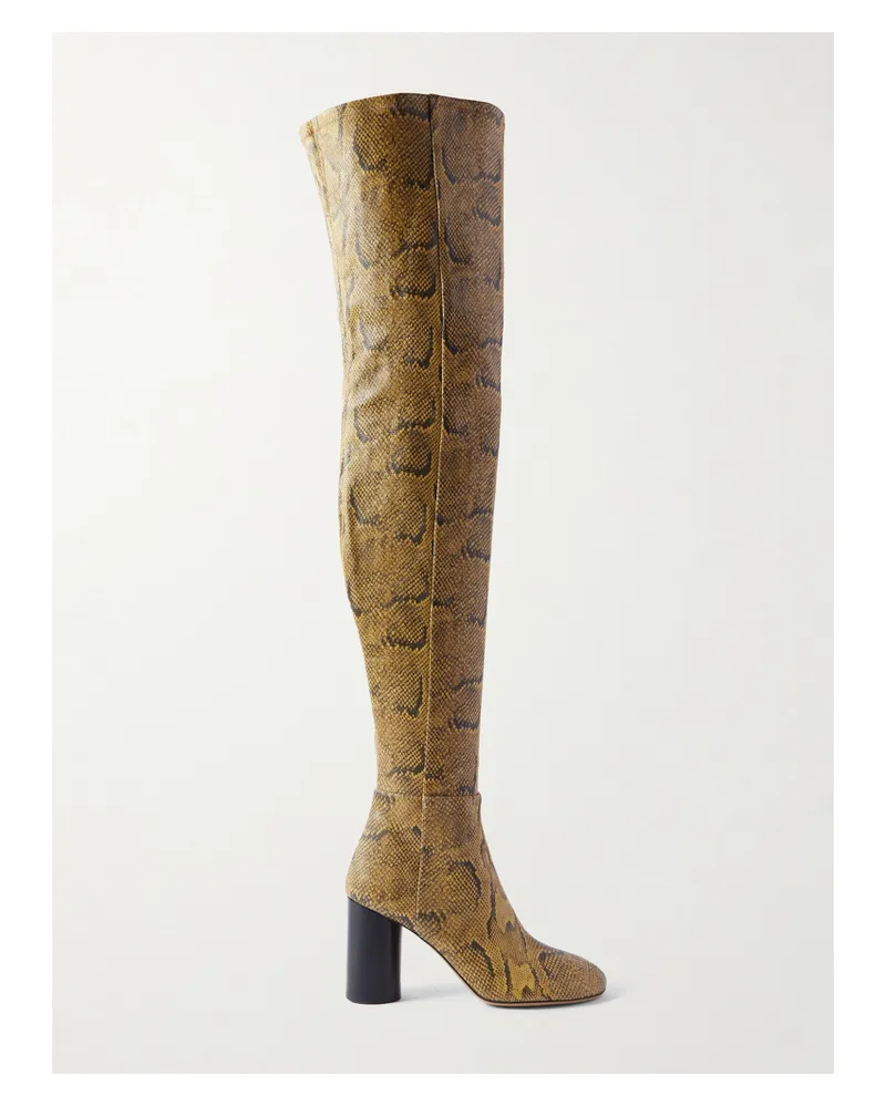 Isabel Marant Lelta Overknees Aus Leder Mit Schlangeneffekt - Gelb Gelb
