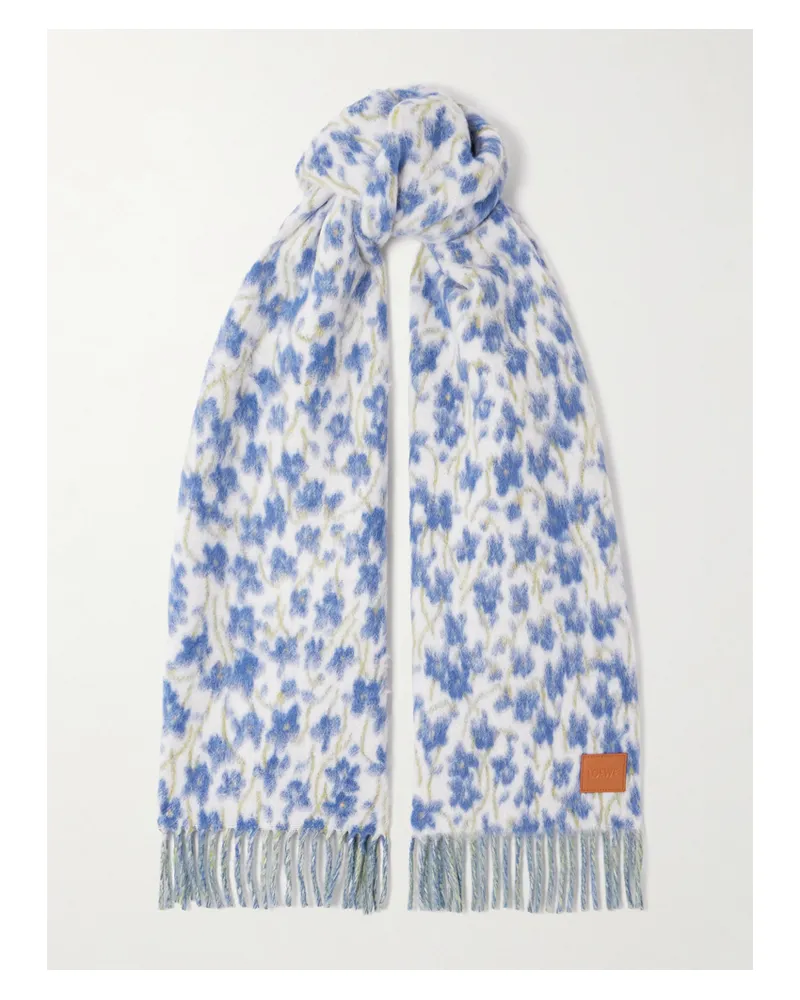 Loewe Schal Aus Einer Bedruckten Wollmischung Mit Fransen - Blau Blau