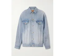 Oversized-jeansjacke In Distressed-optik Mit Print - Blau