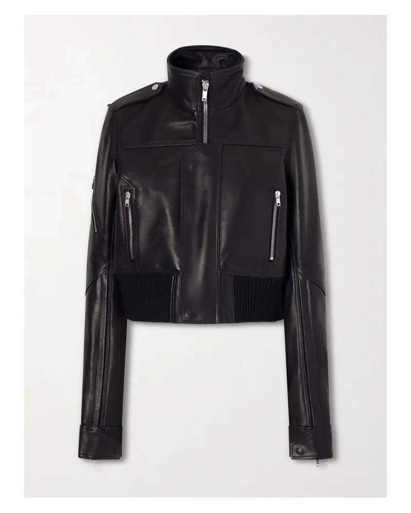 Rick Owens Cropped Leather Biker Jacket - Black Black