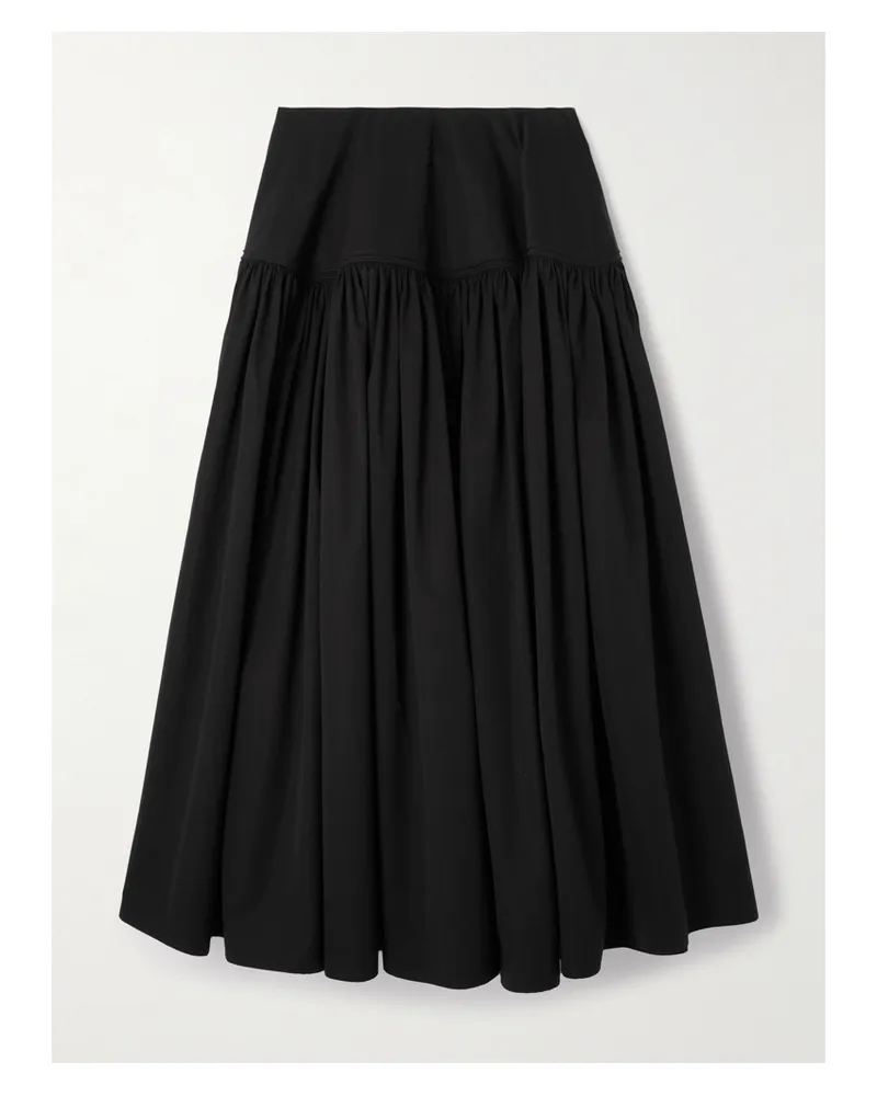 Alaïa Gathered Cotton-poplin Maxi Skirt - Black Black