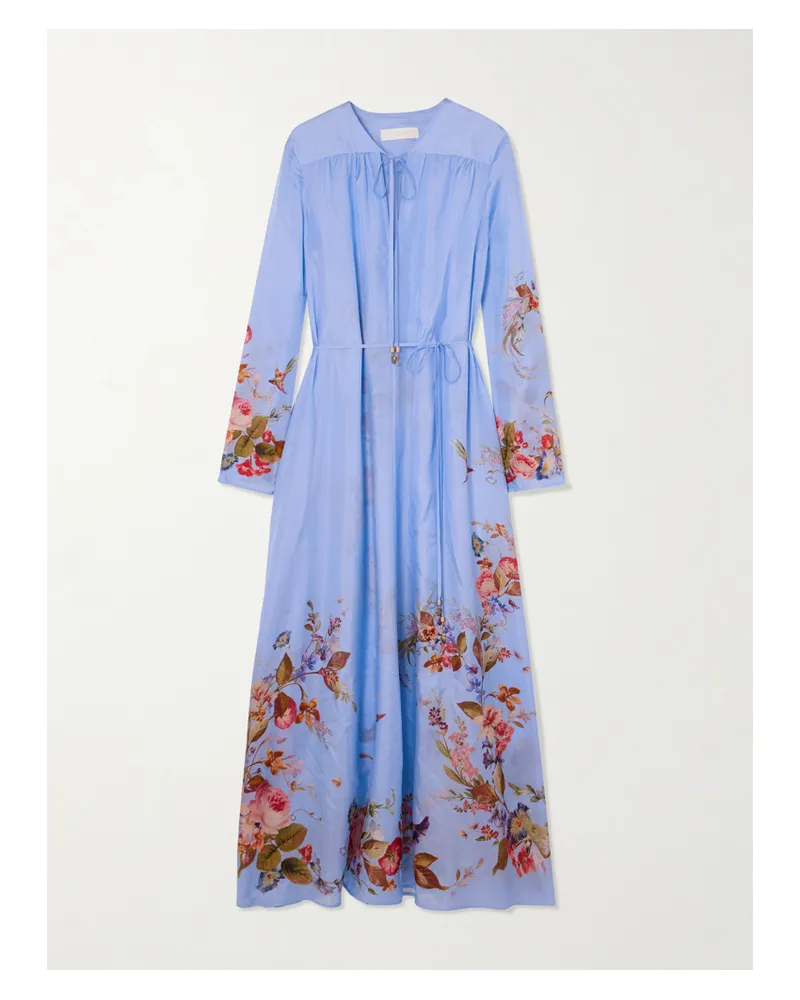Zimmermann Patience Gathered Floral-print Silk Maxi Dress - Blue Blue