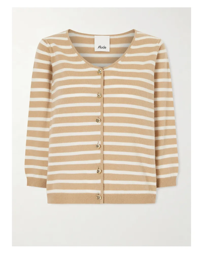 ALLUDE Striped Cashmere Cardigan - Neutrals Neutrals