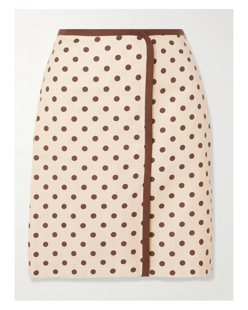 Posse Bowie Wrap-effect Polka-dot Linen And Cotton-blend Midi Skirt - Neutrals Neutrals