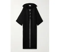 Hooded Crinkled Linen-blend Gauze Kaftan - Black