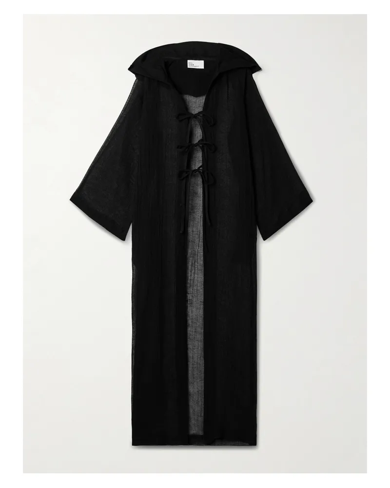 Lisa Marie Fernandez Hooded Crinkled Linen-blend Gauze Kaftan - Black Black