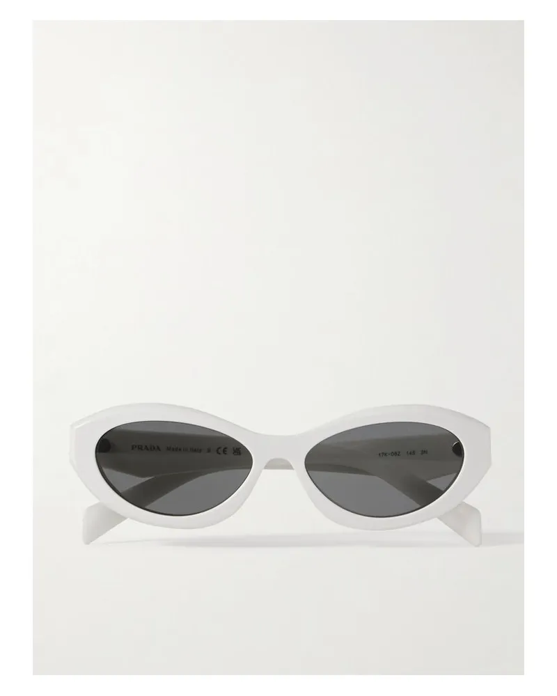 Prada Sonnenbrille Mit Ovalem Rahmen Aus Azetat - Weiß Weiß