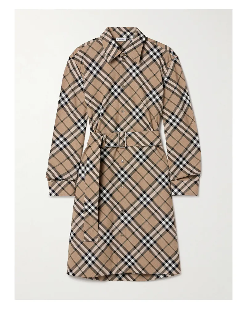 Burberry Mini-hemdblusenkleid Aus Webstoff Mit Karomuster Und Gürtel - Neutral Neutral