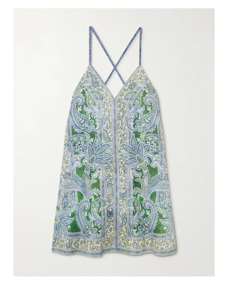 Zimmermann Ottie Swing Minikleid Aus Leinen Mit Paisley-print - Grün Grün