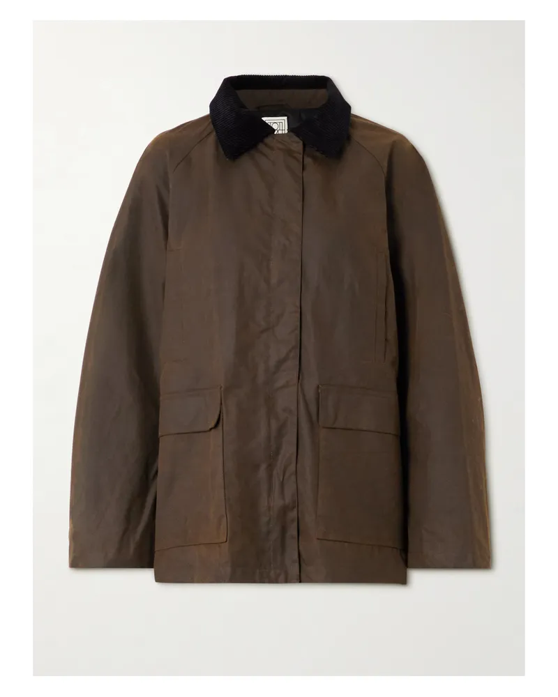 Totême Oversized Corduroy-trimmed Waxed Organic Cotton Jacket - Brown Brown