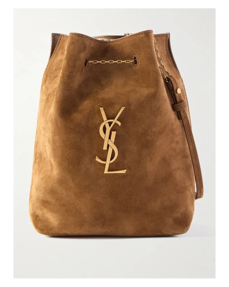 Saint Laurent Sintra Sport Appliquéd Suede Shoulder Bag - Brown Brown