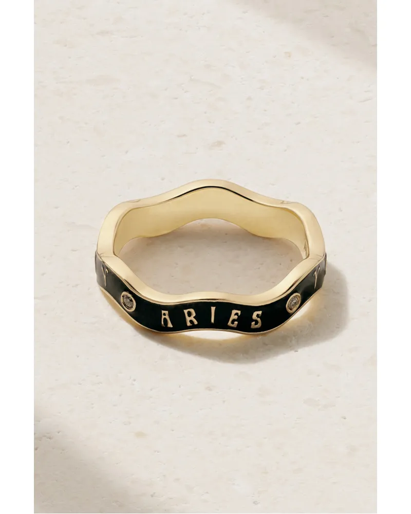 Marlo Laz Zodiac Wave Ring aus 14 Karat Gold Schwarz