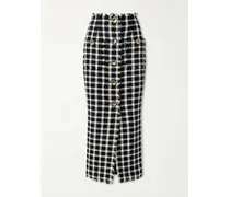 Frayed Checked Cotton-blend Tweed Midi Skirt - White