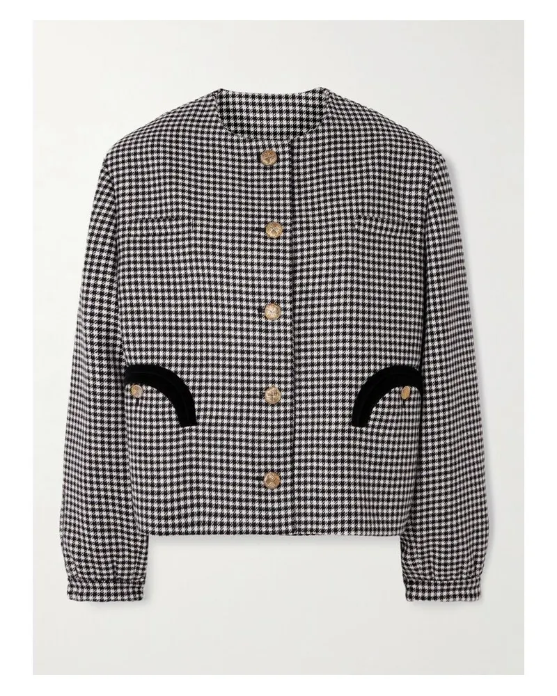 Blazé Milano Gliss Jacke Aus Wolle Mit Hahnentrittmuster Und Samtbesätzen - Schwarz Schwarz