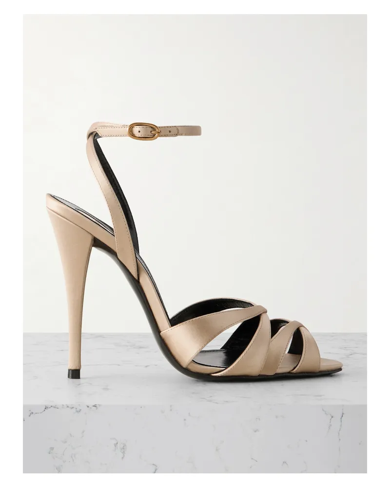 Saint Laurent Chandelle Satin Sandals - Neutrals Neutrals