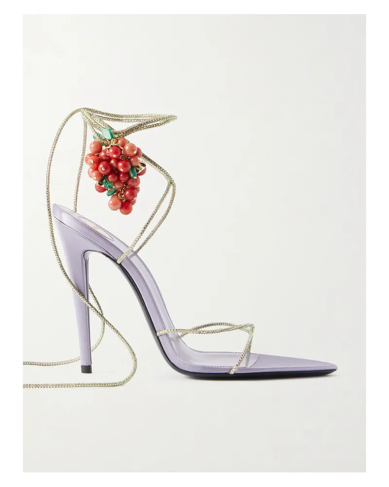 Saint Laurent Sandalen Aus Satin Mit Besatz Aus Veloursleder Und Verzierungen - Lila Lila