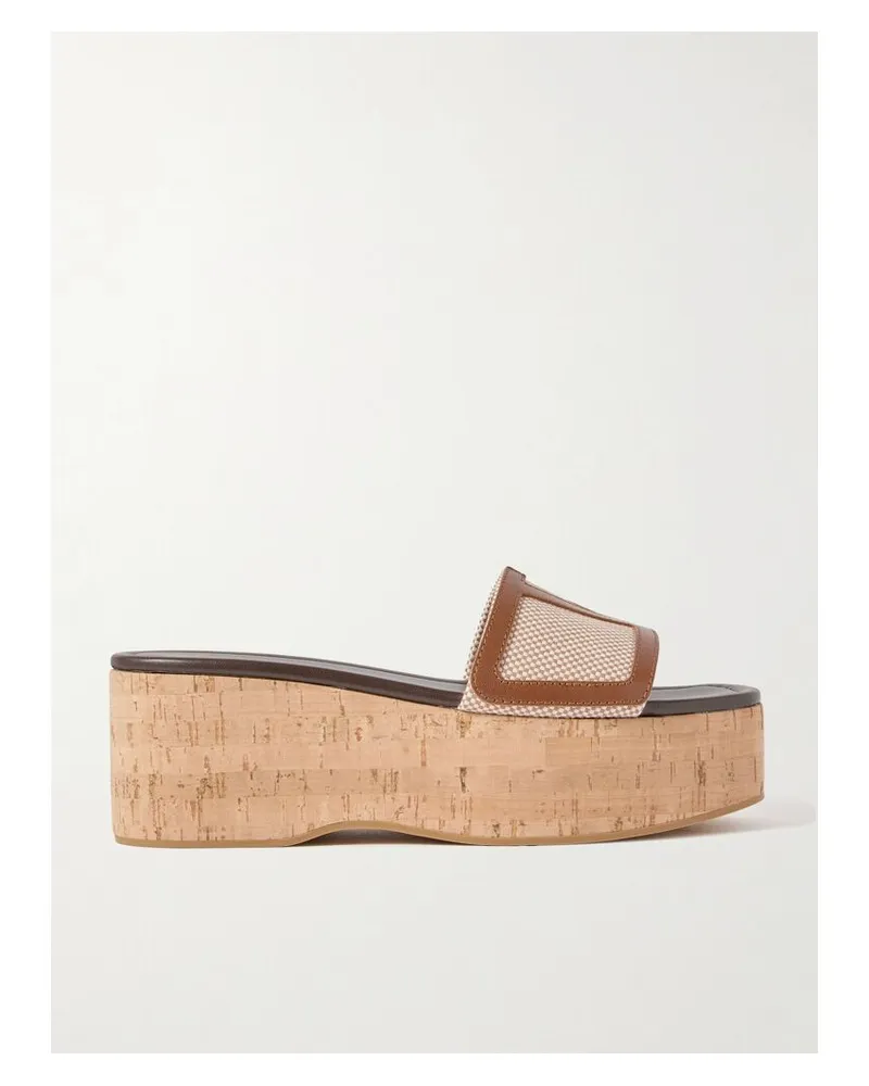 Valentino Garavani Viva Superstar Pantoletten Aus Canvas Mit Lederbesätzen Und Plateau - Neutral Neutral
