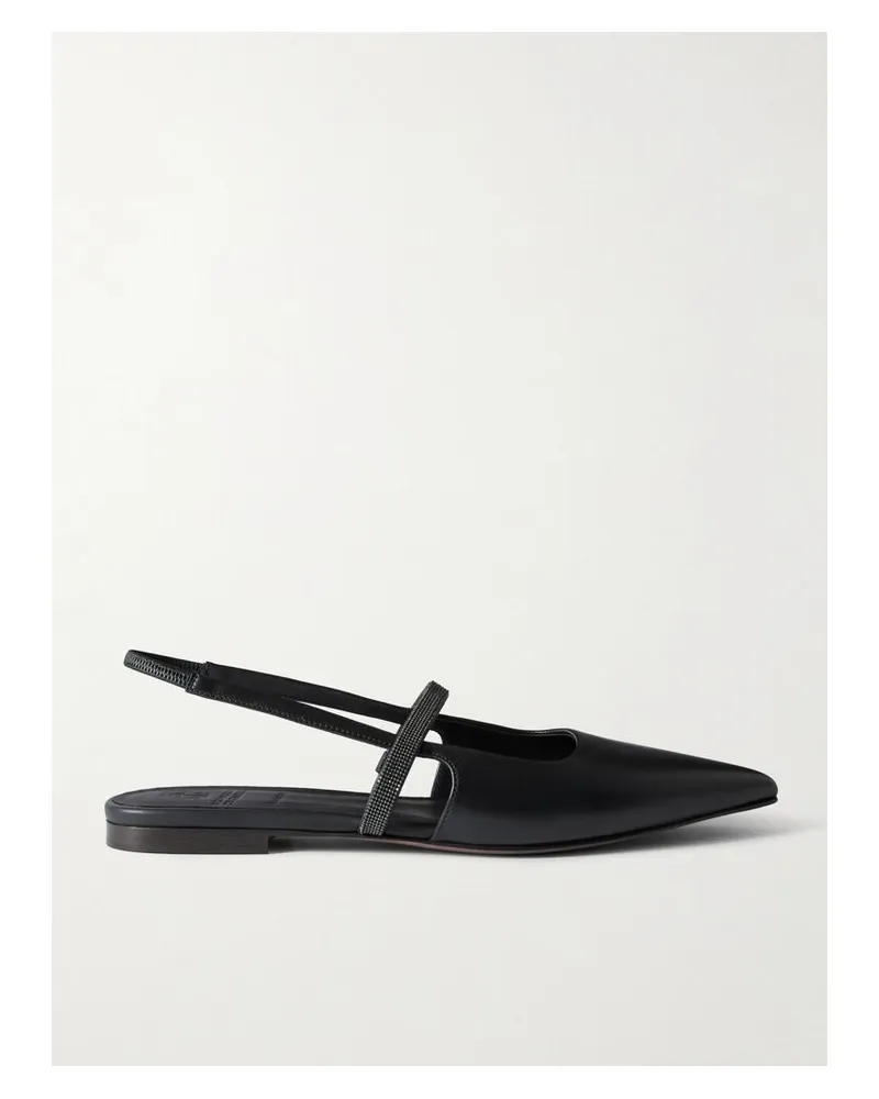 Brunello Cucinelli Flache Slingback-schuhe Aus Leder Mit Cut-outs Und Verzierungen - Schwarz Schwarz