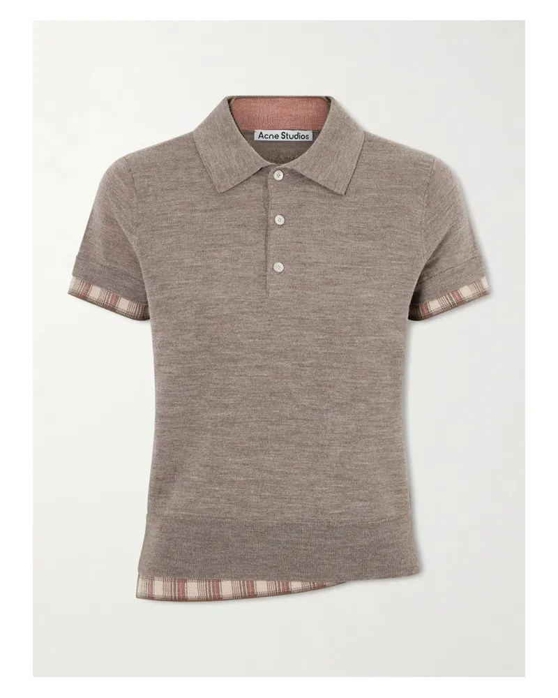 Acne Studios Layered Checked Wool Polo Shirt - Brown Brown