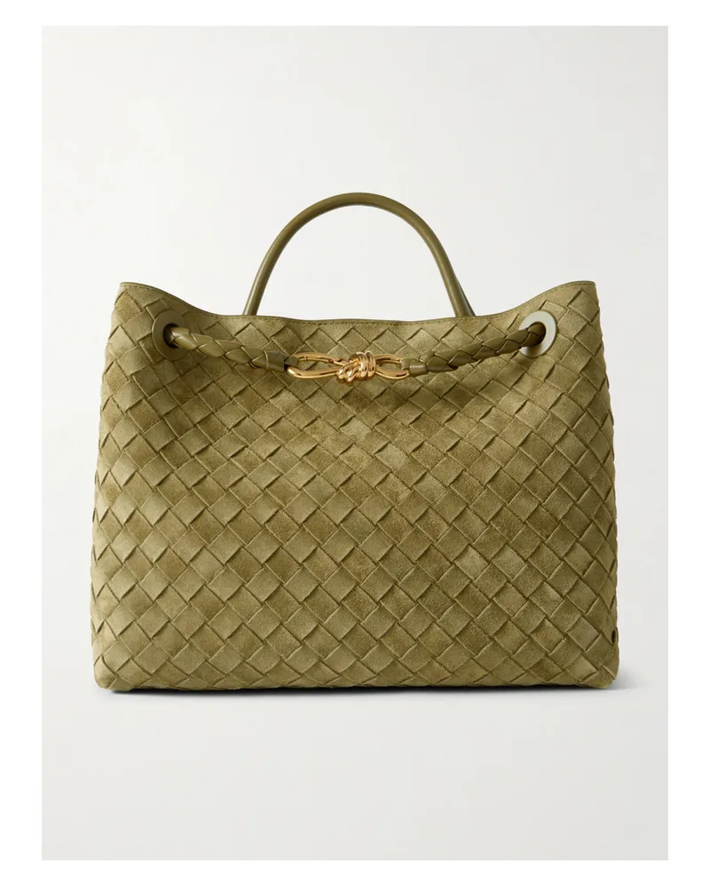 Bottega Veneta Andiamo Medium Leather-trimmed Intrecciato Suede Tote - Green Green