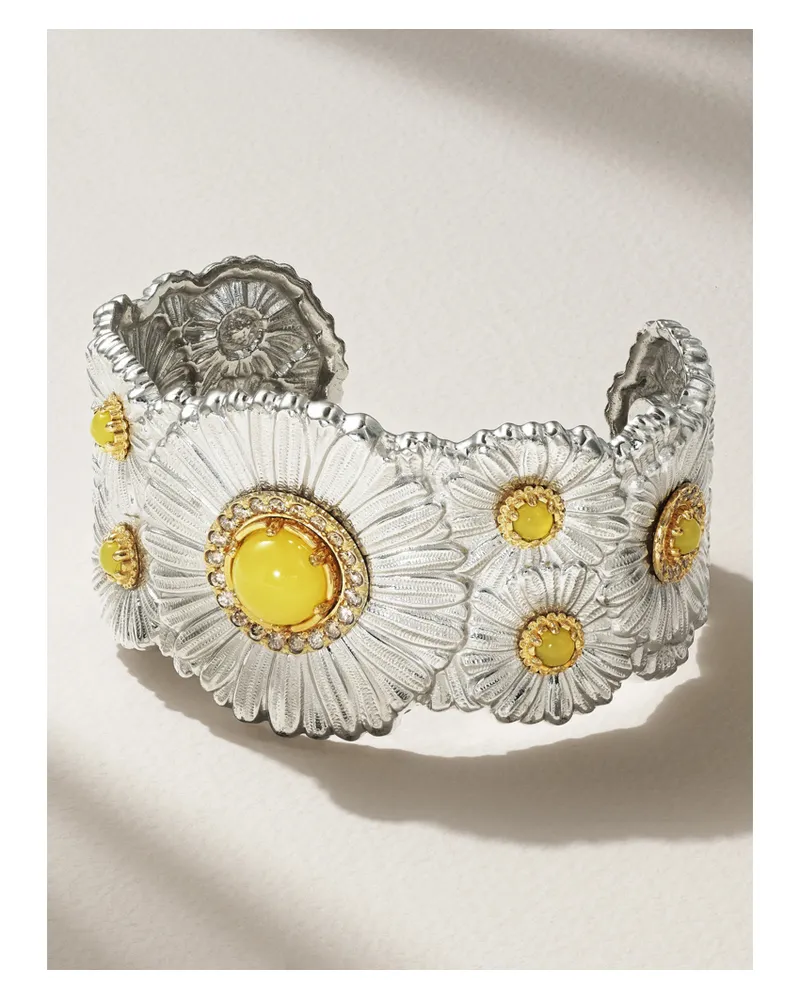 Buccellati Blossoms Daisy Armspange Aus Sterlingsilber Und Gold-vermeil Mit Achaten Und Diamanten Silber