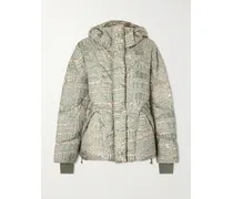 Wattierte Steppjacke Aus Bedrucktem, Recyceltem Shell Mit Kapuze - Grün