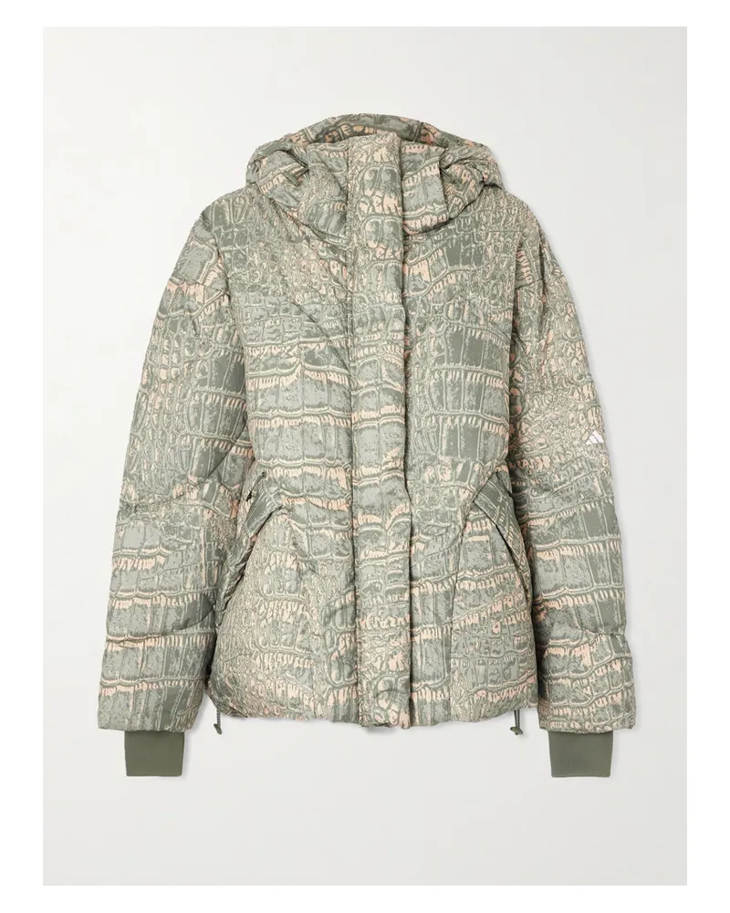 adidas Wattierte Steppjacke Aus Bedrucktem, Recyceltem Shell Mit Kapuze - Grün Grün